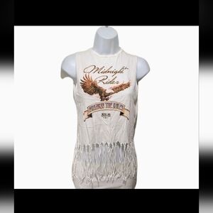 Midnight Rider Fringe Sleeveless Tank Top S Western Rockabilly 90s Rock Music